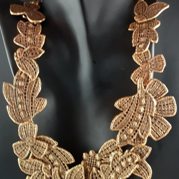 COPY - Vintage Oscar de la Renta Bronze Lace Necklace - Picture 2 of 7